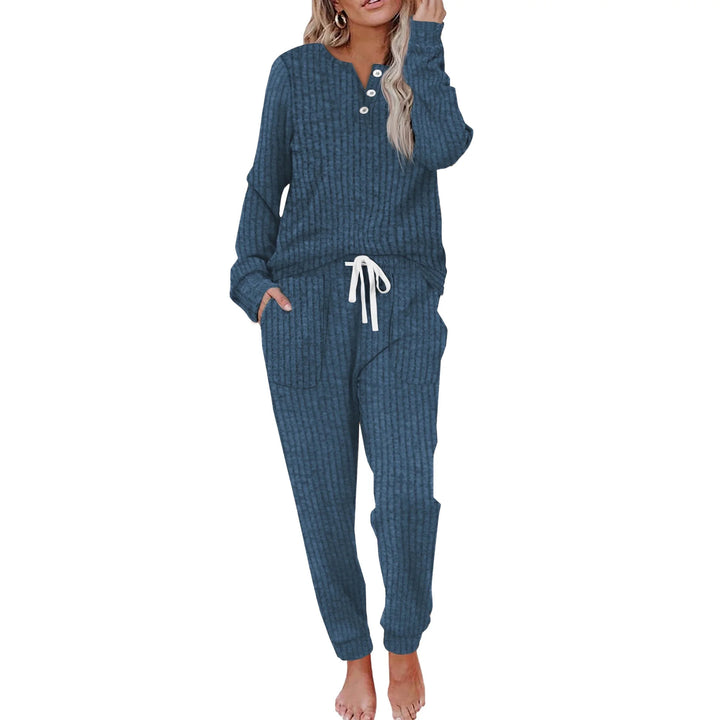 Ladies Comfortable Loungewear Set with Elastic Waist and Button Details Lune London