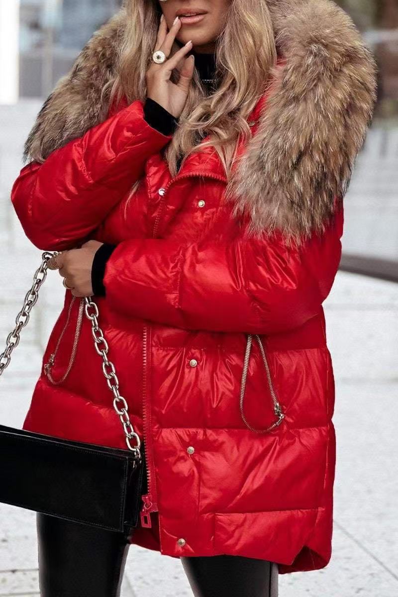 Women's Winter Down Jacket with Detachable Hood and Luxurious Fur Collar Lune London