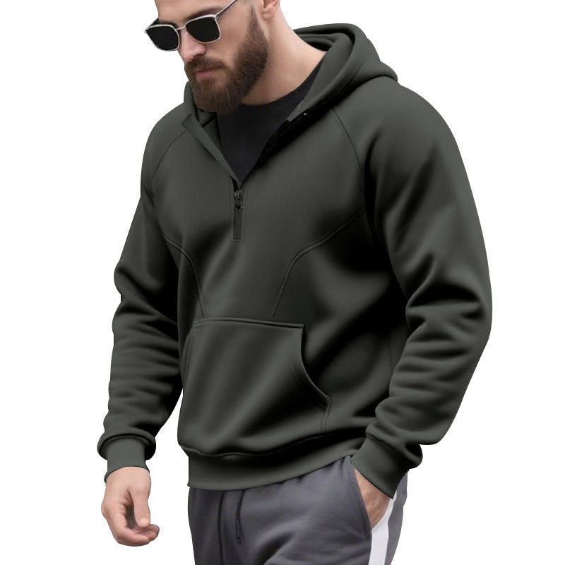 Men's sporty hoodie with short zip opening and kangaroo pocket Lune London
