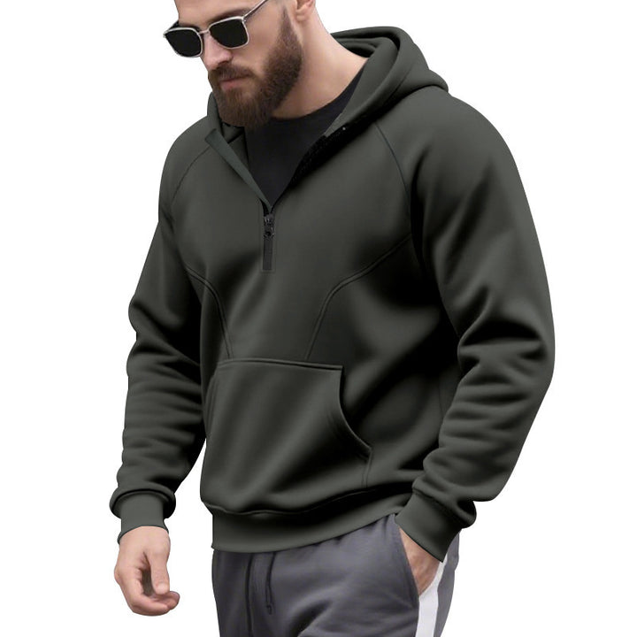 Men's sporty hoodie with short zip opening and kangaroo pocket Lune London