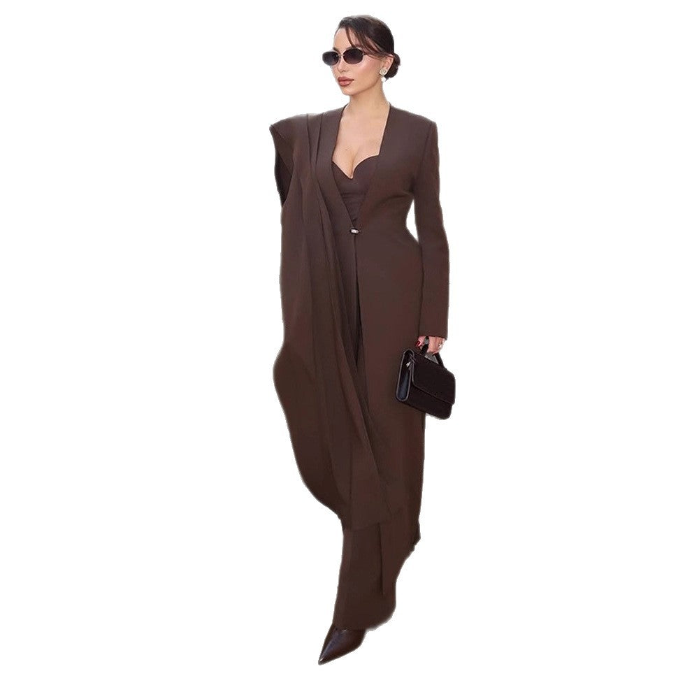 Women Elegant Coat Dress with Cape Shoulder and Tailored Silhouette Amarae