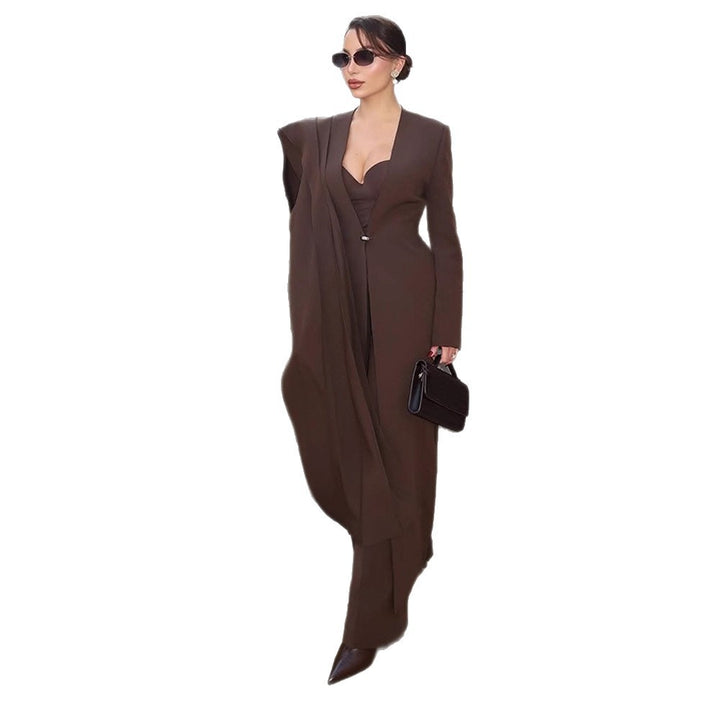 Women Elegant Coat Dress with Cape Shoulder and Tailored Silhouette Amarae