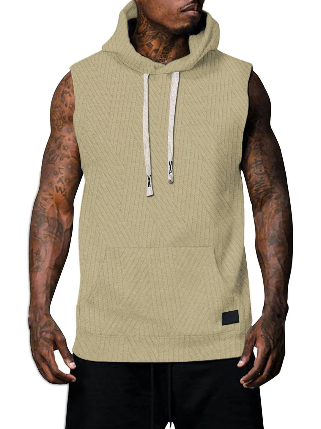 Sleeveless hoodie for men with textured design and practical kangaroo pocket Lune London