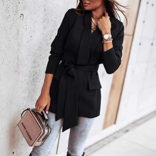 Trendy blazer jacket for women with practical belt and deep pockets Amarae