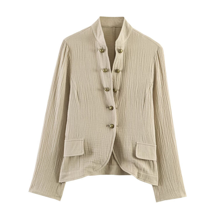 Women's lightweight structured cotton jacket with stand-up collar and decorative buttons Amarae