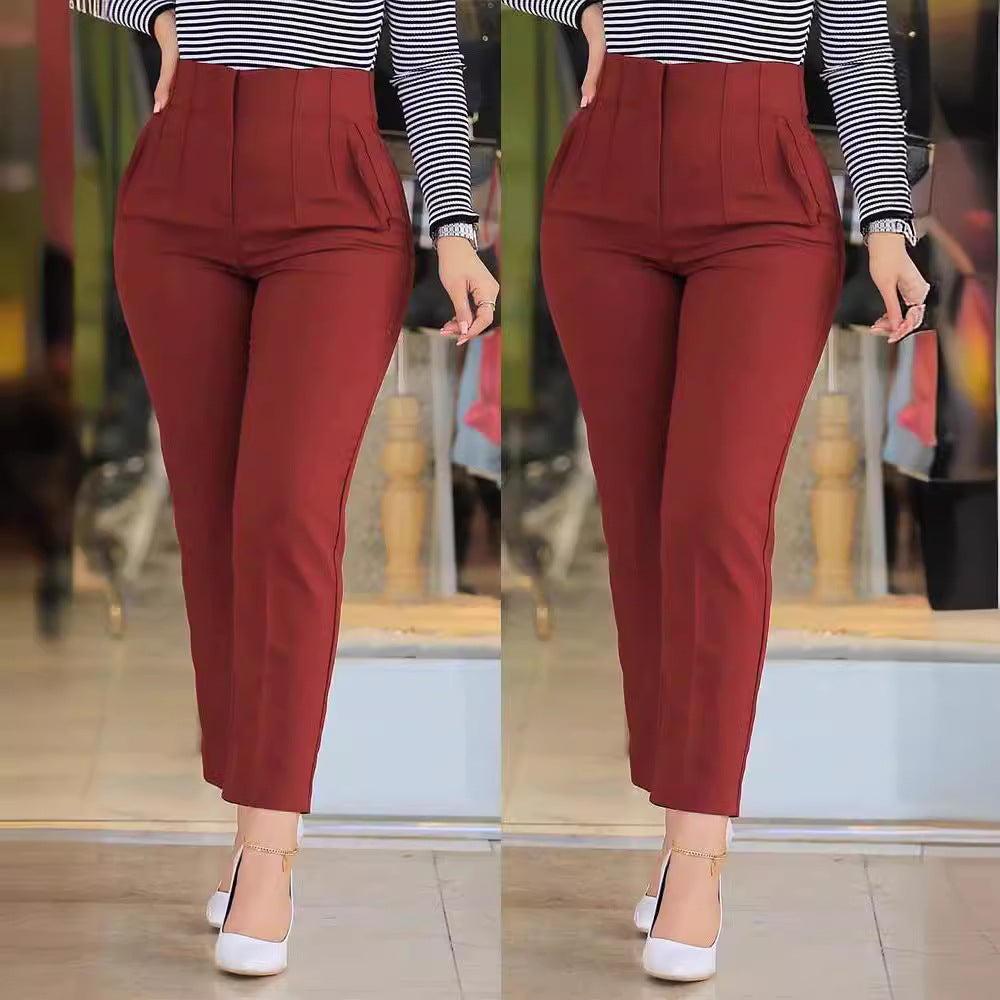 Women's High-Waisted Slim-Fit Trousers with Integrated Pleats Lune London
