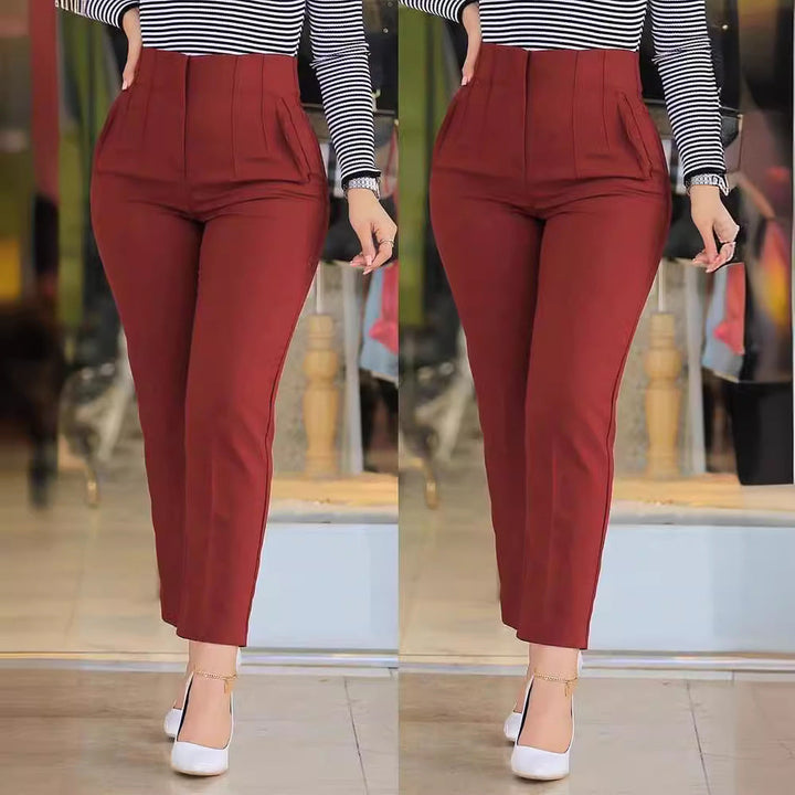 Women's High-Waisted Slim-Fit Trousers with Integrated Pleats Lune London