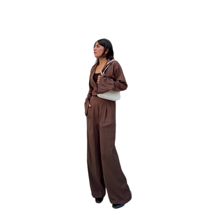 Women Two-Piece Tailoring Set Short Blazer with Bell Sleeves and High-Waist Palazzo Pants Amarae