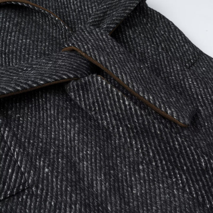 Women Long Wool Herringbone Coat with Tie Belt and Large Notched Collar Amarae