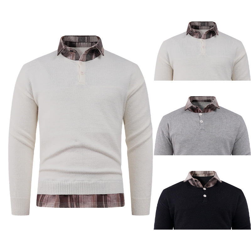 Men's sweater with integrated shirt collar and button detail Lune London