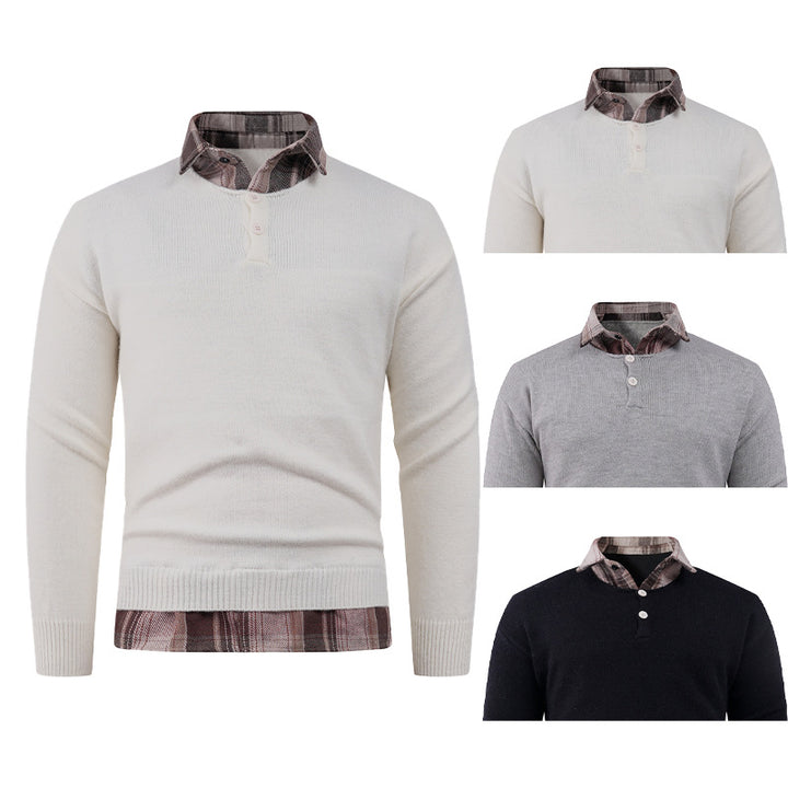 Men's sweater with integrated shirt collar and button detail Lune London