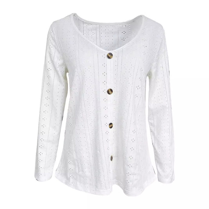 Finely structured long-sleeve blouse for women with elegant buttons Lune London