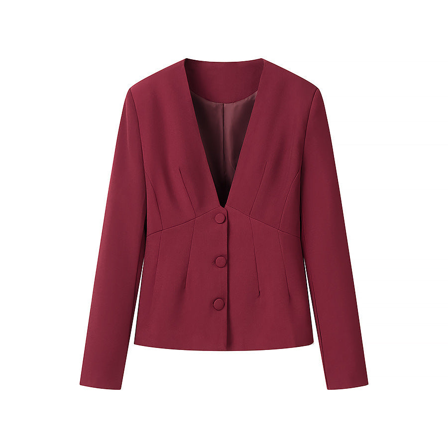 Women's tailored blazer with deep V-neck and contoured princess seam Amarae