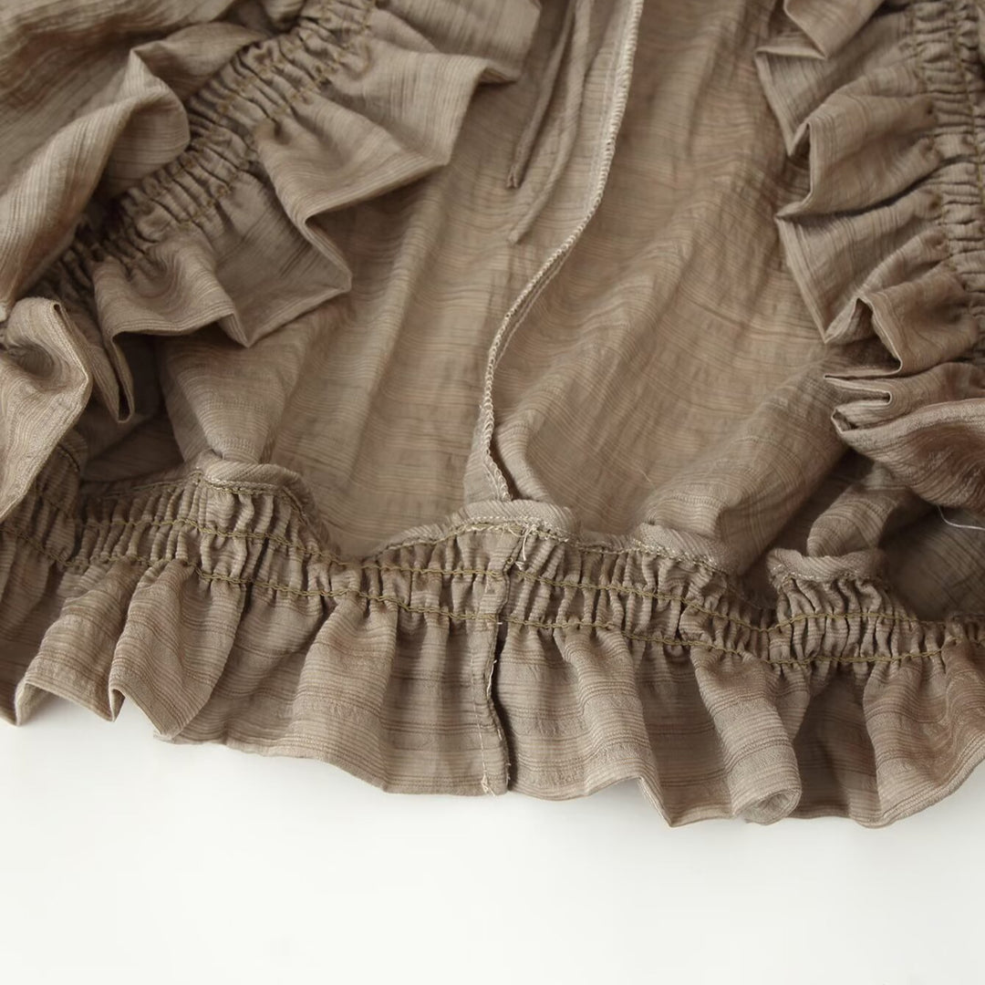 Women's Romantic Ruffle Blouse in Boho Style with Tie Band and Gathered Cuffs Amarae