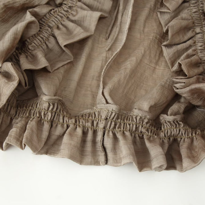 Women's Romantic Ruffle Blouse in Boho Style with Tie Band and Gathered Cuffs Amarae