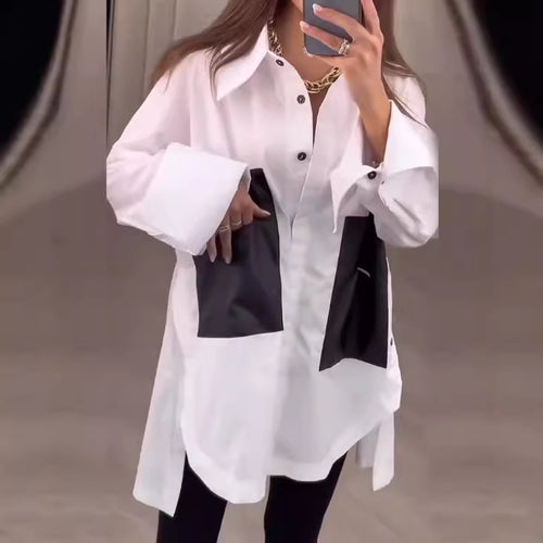 Chemisier long femme avec poches contrastées élégantes Chic & Stil
