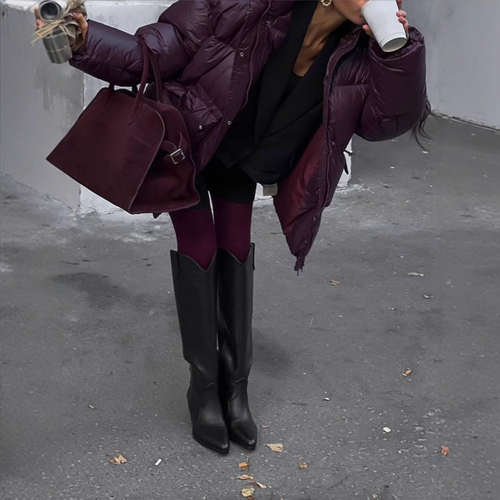 Ladies Oversized Puffer with visible quilted design and high collar Amarae