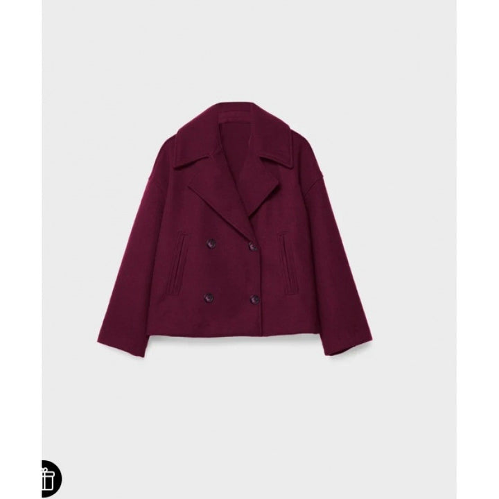 Women's Short Double-Breasted Wool Blend Peacoat with Oversized Lapels Amarae