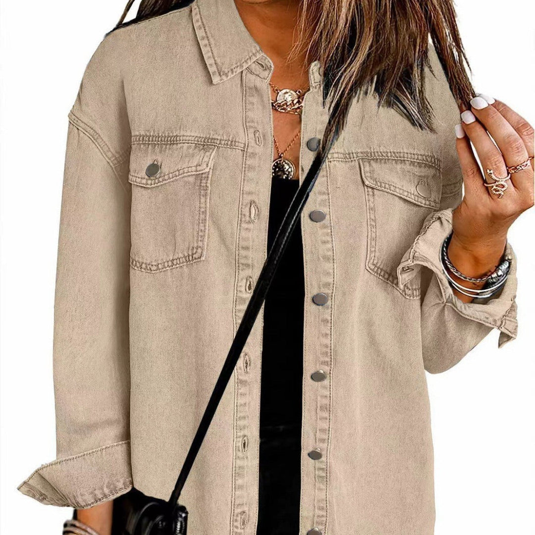 Ladies Denim Overshirt with Fringed Hem and Chest Pockets Lune London