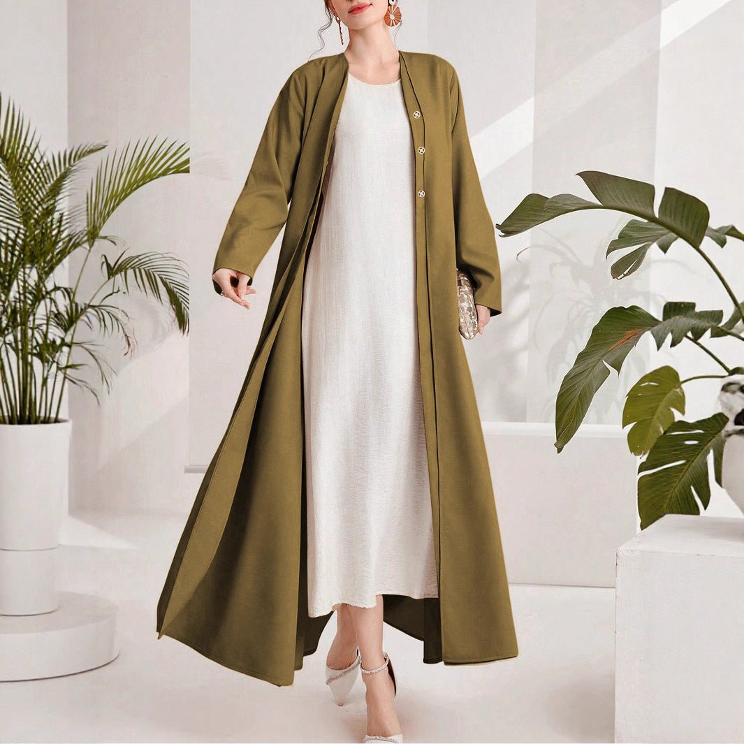 Elegant kaftan dress for women with continuous button placket Lune London