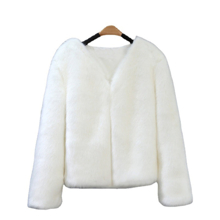 Ladies Elegant Faux Fur Coat with V Neck and Soft Lining Lune London