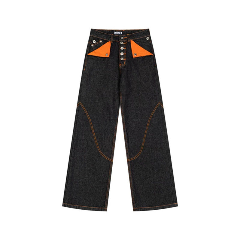 Women's High-Waist Wide-Leg Jeans with contrast pockets and decorative stitching Amarae