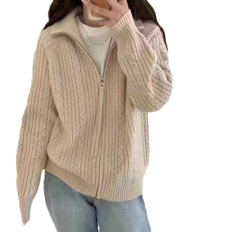 Veste en tricot épaisse pour femme avec fermeture éclair haute et motif texturé Chic & Stil