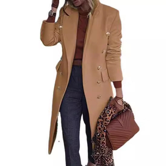 Ladies Elegant Double-Breasted Coat with Gold Buttons and Tailored Fit Lune London