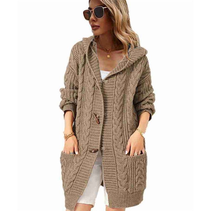 Ladies Large knit cardigan with hood and large pockets Lune London