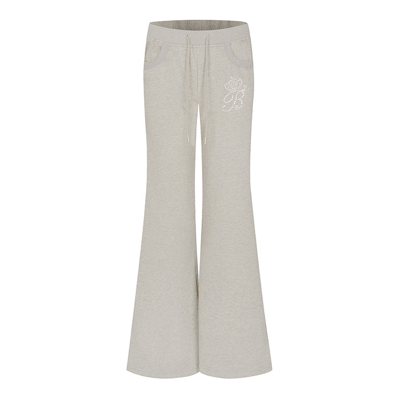 Women Flared Lounge Pants with High Comfort Waistband, Drawstring and Rhinestone Logo Amarae