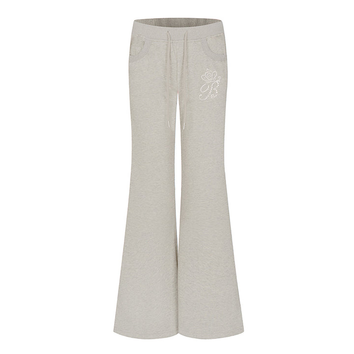 Women Flared Lounge Pants with High Comfort Waistband, Drawstring and Rhinestone Logo Amarae