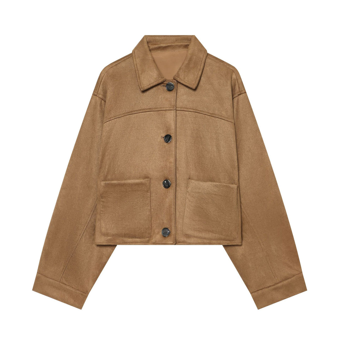Ladies short jacket in suede look with large patch pockets Amarae