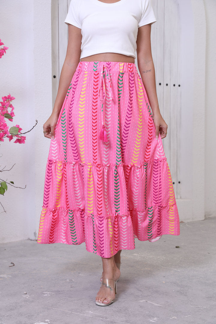 Maxi flared skirt for women with ruffle design and adjustable waist Lune London