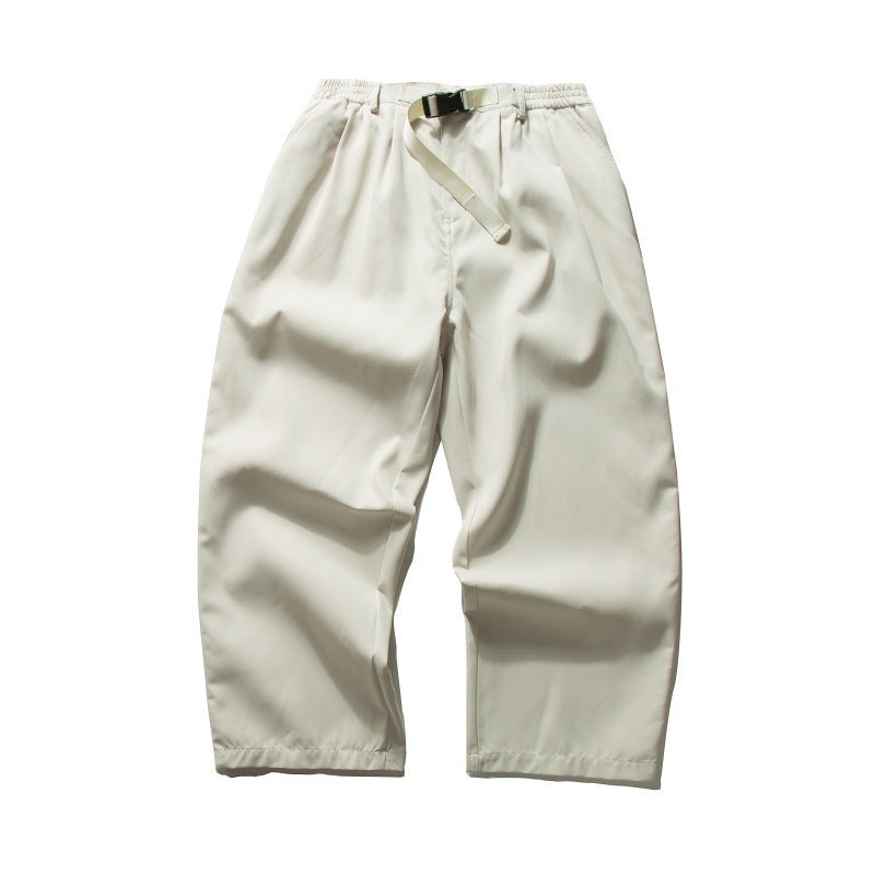 Men's Wide Relaxed Twill Pants with Elastic Waistband, D-Ring Belt, and Pleats Amarae