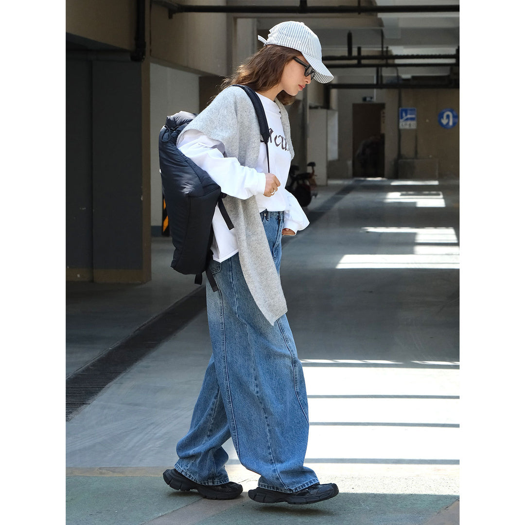 Women's Extra Wide Denim Pants with High Waist in Oversized Balloon Cut and Center Seam Amarae