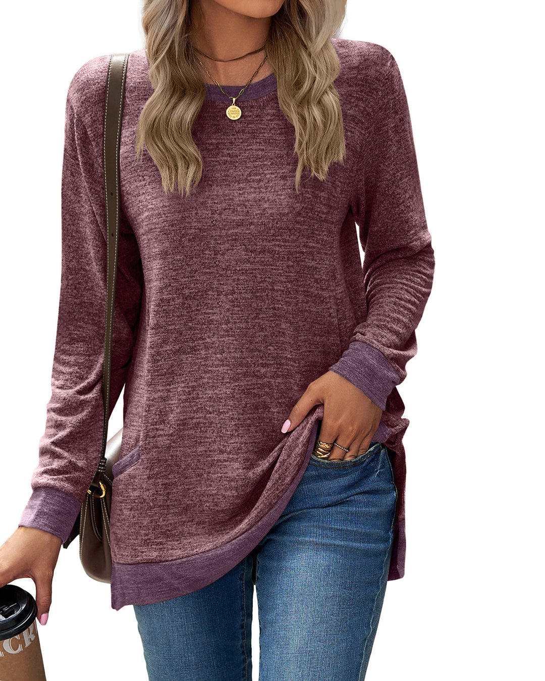 Long sleeve t-shirt for women with contrasting details and side pockets Lune London