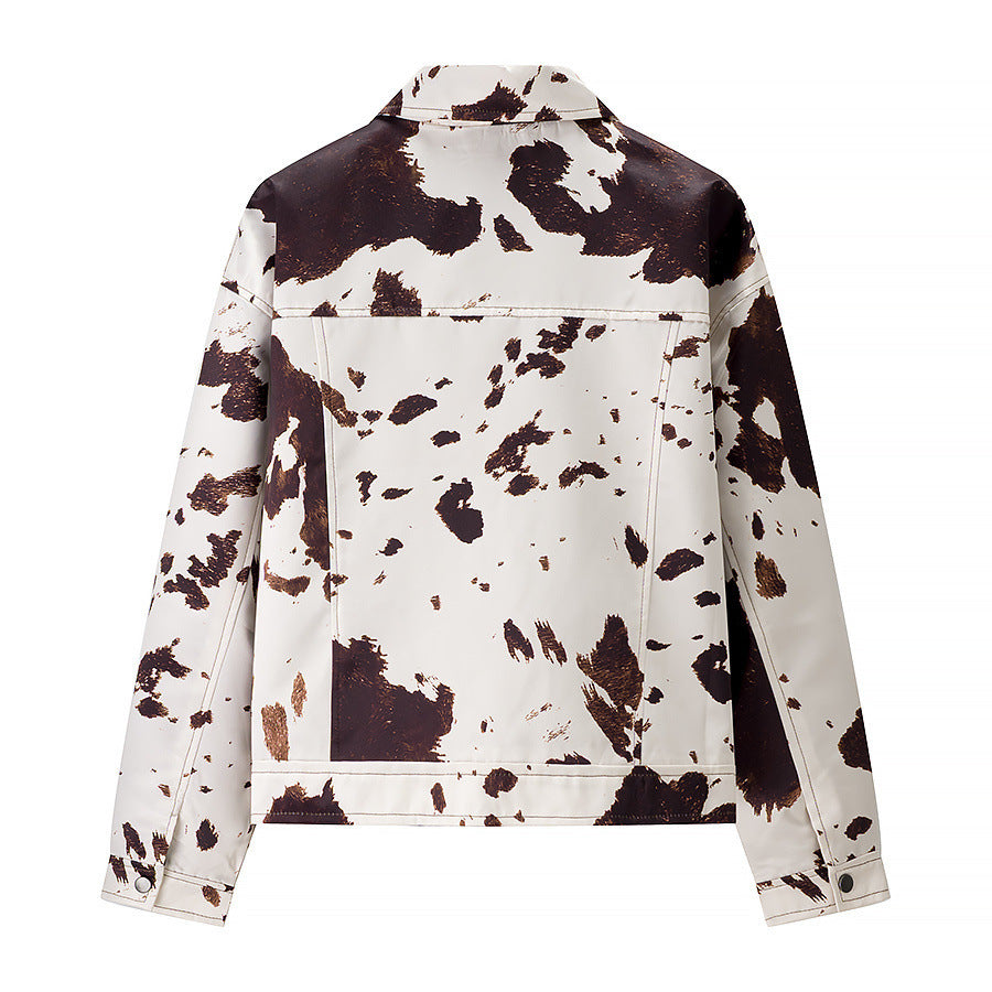 Trendy faux leather jacket for women with a trendy cow pattern Lune London