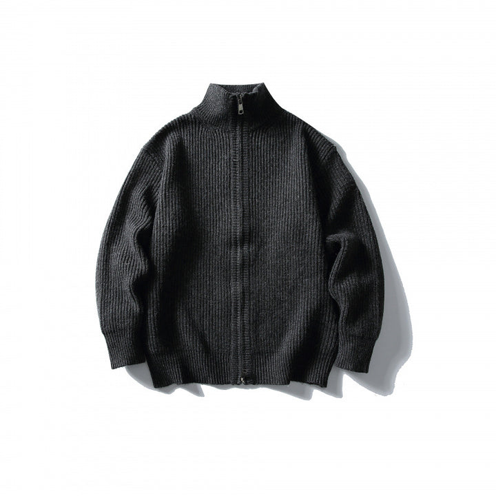 Unisex Ribbed Zip Cardigan with Stand-Up Collar Amarae