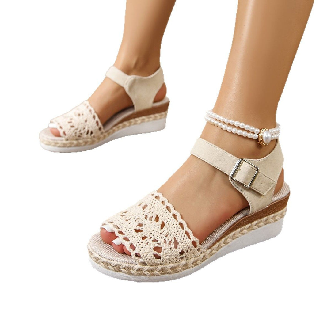 Wedge sandals for women with elegant lace applique and comfortable sole Lune London