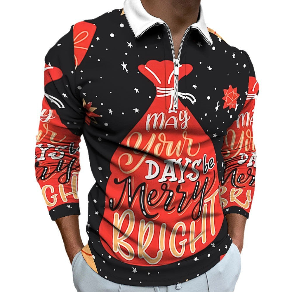 Men's Long Sleeve Polo with Festive Christmas Pattern Lune London