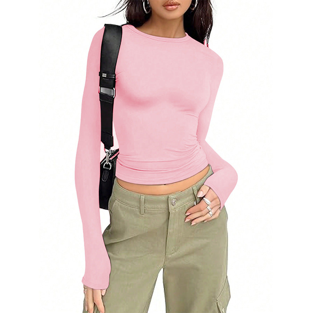 Chemise basique à manches longues pour femmes avec un élégant col rond Chic & Stil