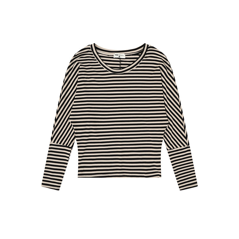 Women Striped Long Sleeve Round Neck Top made of Cotton Blend Amarae