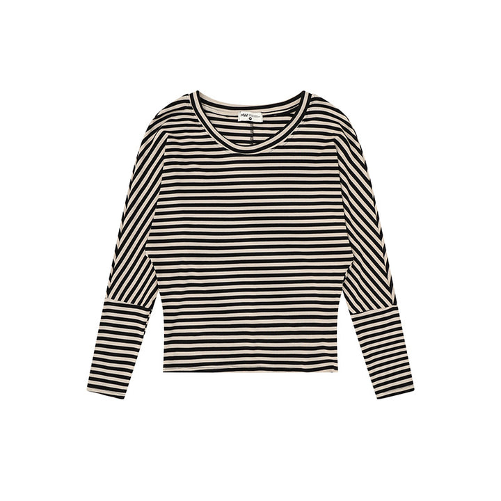 Women Striped Long Sleeve Round Neck Top made of Cotton Blend Amarae