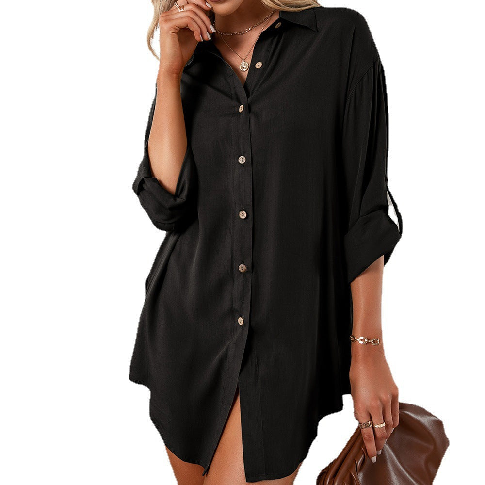 Shirt dress for women in lightweight cotton blend with button closure and long sleeves Lune London