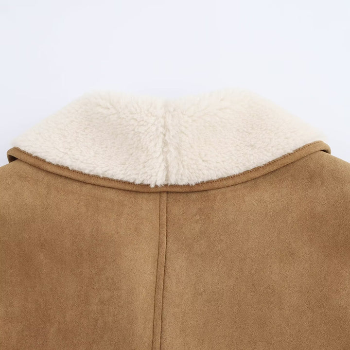 Women Cozy Short Coat with Teddy Lining, Shawl Collar and Tailored Seams Amarae