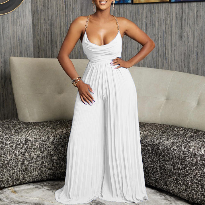 Ladies Pleated Jumpsuit with Elegant Spaghetti Straps Lune London