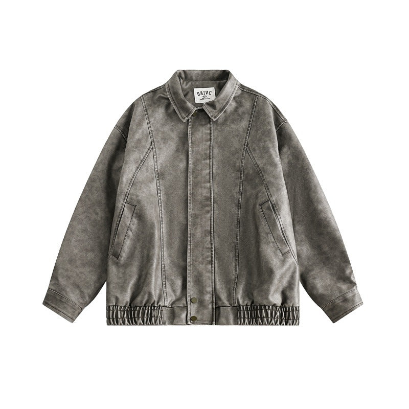 Unisex Boxy Overshirt Jacket in Vintage Suede Look with Elastic Hem and Concealed Snap Placket Amarae