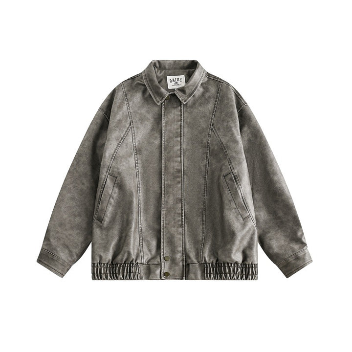 Unisex Boxy Overshirt Jacket in Vintage Suede Look with Elastic Hem and Concealed Snap Placket Amarae