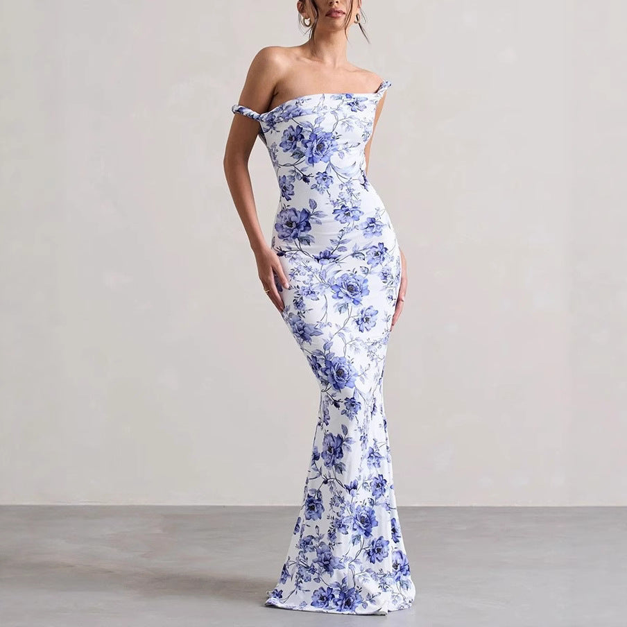 Off-shoulder leopard print maxi dress Lune London