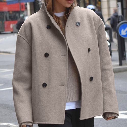 Women oversized modern wool jacket with double-breasted buttons Amarae